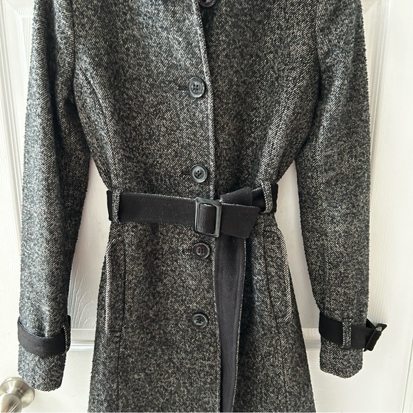 Women's Jacob B & W Bias Stripe Textured Wool Blend Belted Knee-Length C… - Picture 8 of 11